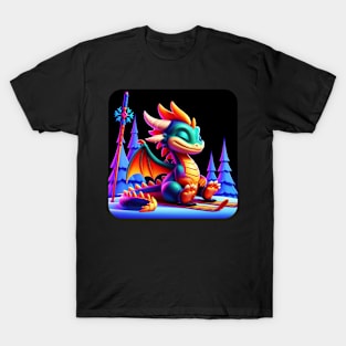 Rufie the Dragon - Skiing #40 T-Shirt